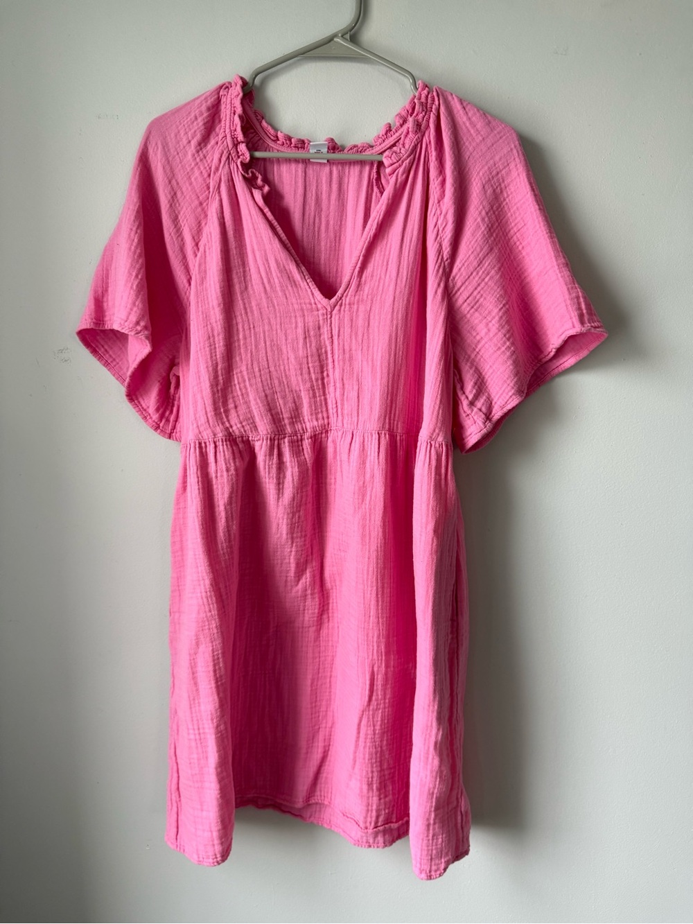 Old Navy Cotton Short Sleeve Split Neck Pink Summer Swing Dress Mini Dress L - Picture 2 of 8